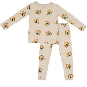 imageKYTE BABY Toddler Pajama Set  Pjs for Toddlers Made of Soft Bamboo Rayon MaterialRust Rainbow on Oat