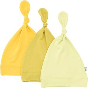 imageKYTE BABY Rayon Made from Bamboo Baby Beanie Soft Knotted Caps 3 Pack 03 Months MustardDijonKiwi