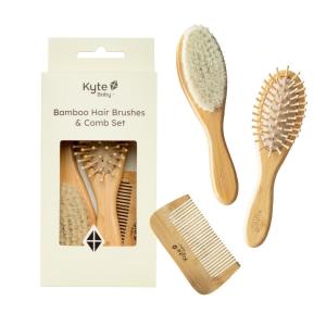 imageKyte BABY Bamboo 3Piece Brush Set  1 Goat Hair Brush 1 Wooden Bristle Brush and 1 Bamboo Comb