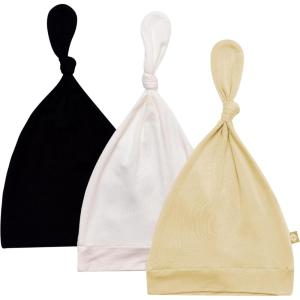 imageKYTE BABY Rayon Made from Bamboo Baby Beanie Hats  Super Soft Knotted Caps Available in Pattern and Solid Colors  3 PackMidnightCloudWheat