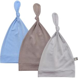 imageKYTE BABY Rayon Made from Bamboo Baby Beanie Hats  Super Soft Knotted Caps Available in Pattern and Solid Colors  3 PackSkyStormClay